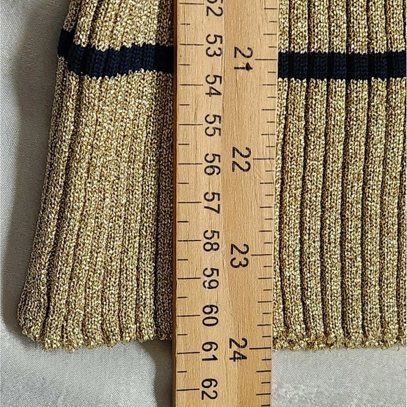 Vtg 70s CRISSA LINEA‎ ITALIANA Wool Knit Sleeveless Sweater Gold Navy Striped - Picture 7 of 7